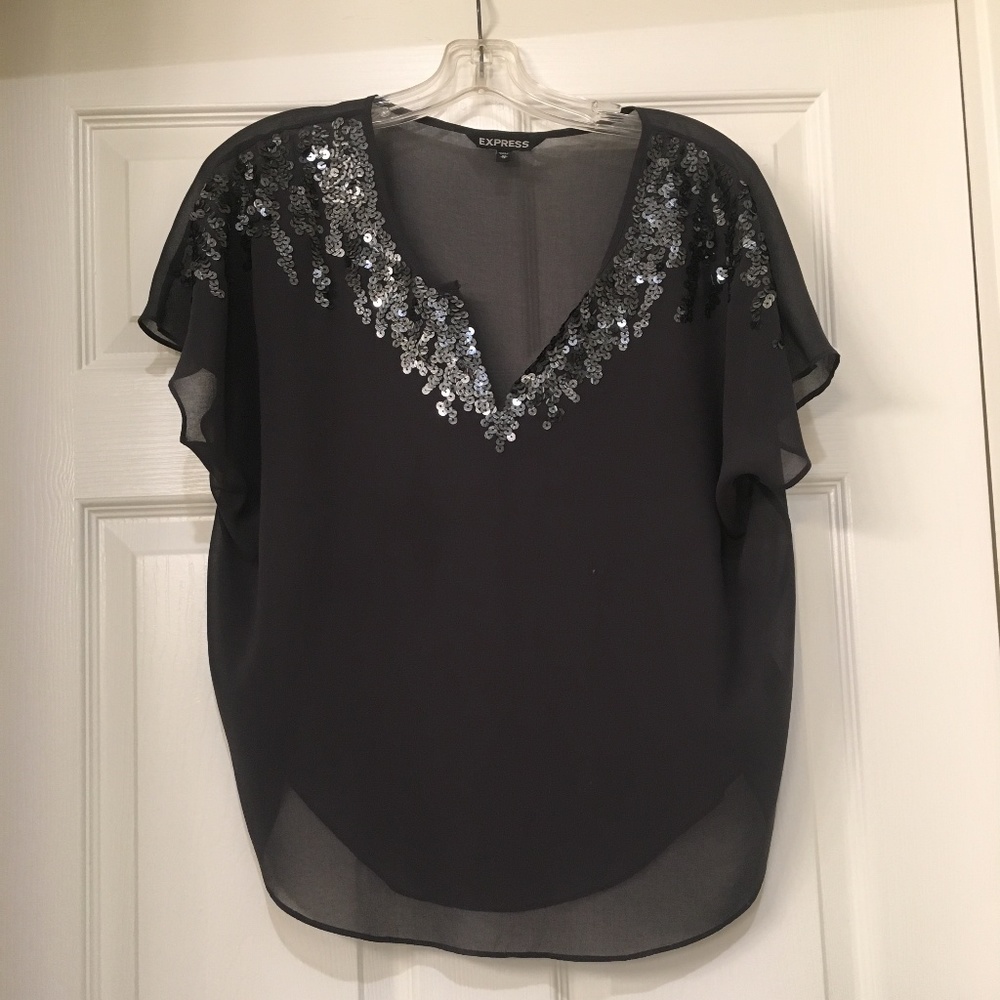 Charcoal Sheer Sequin Blouse